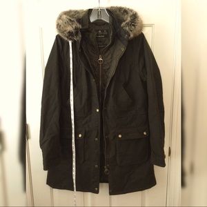 Barbour Helsby Waxed Parka Coat Olive US size 12
